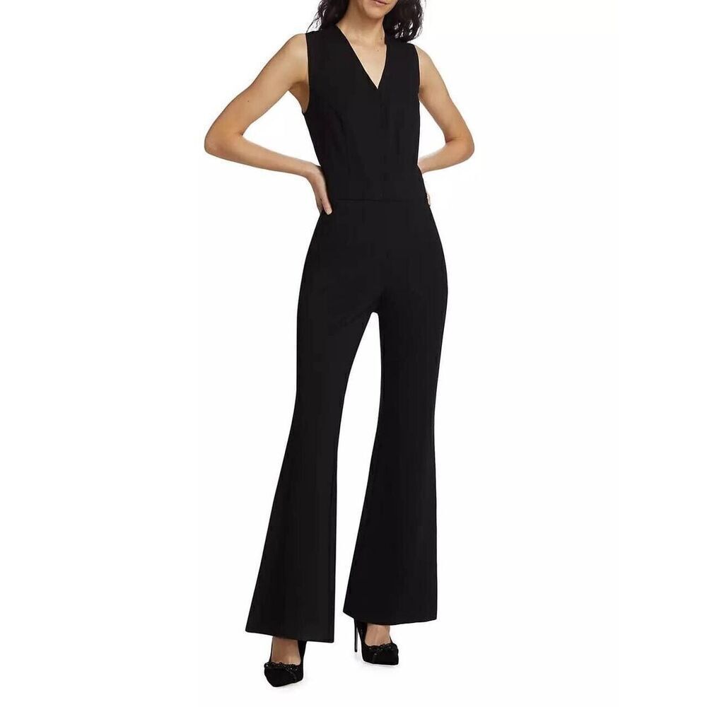 Spanx Jumpsuit Women's Medium Black Rayon Sleeveless V Neck Stretch Back Zipper